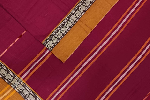 Narayanpet pure cotton saree in maroon & mustard