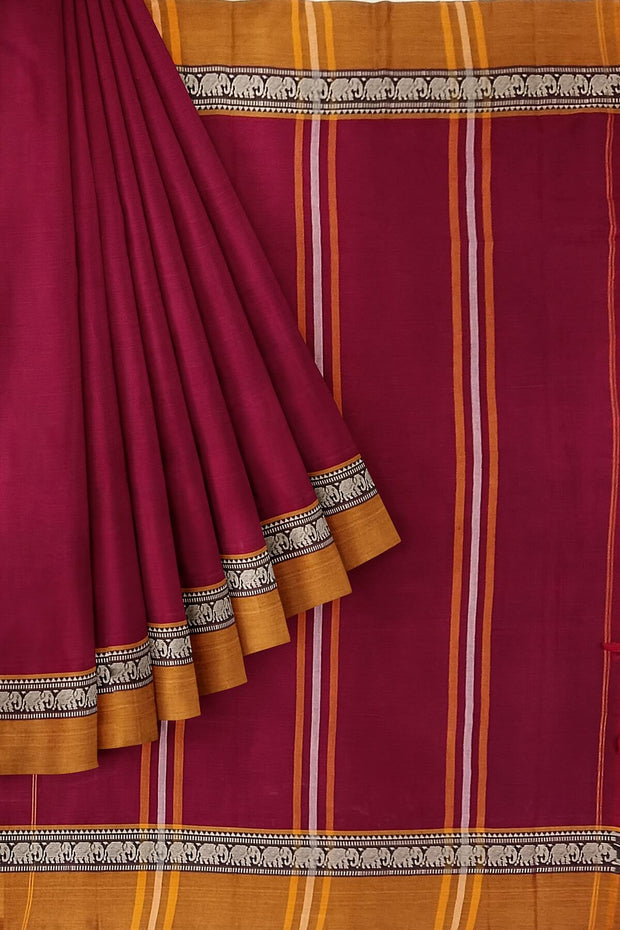 Narayanpet pure cotton saree in maroon & mustard