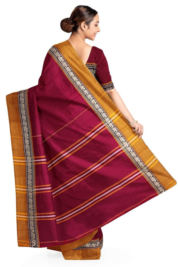 Narayanpet pure cotton saree in maroon & mustard