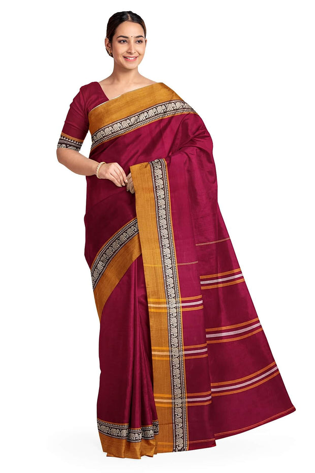 Narayanpet pure cotton saree in maroon & mustard