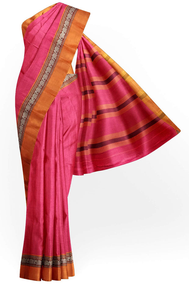 Narayanpet pure cotton saree in pink &  mustard