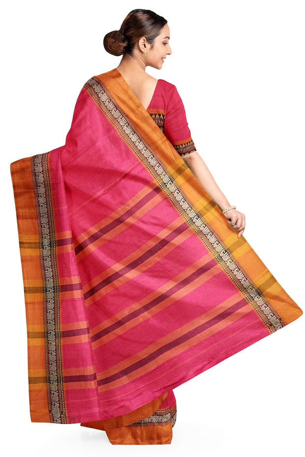 Narayanpet pure cotton saree in pink &  mustard