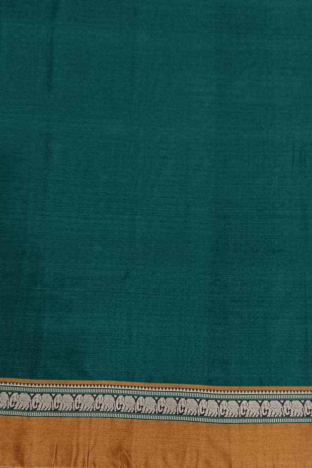 Narayanpet pure cotton saree in bottle green & mustard