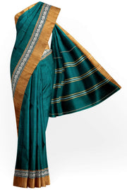 Narayanpet pure cotton saree in bottle green & mustard