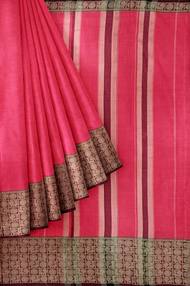 Narayanpet pure cotton saree in pink with chandrika border