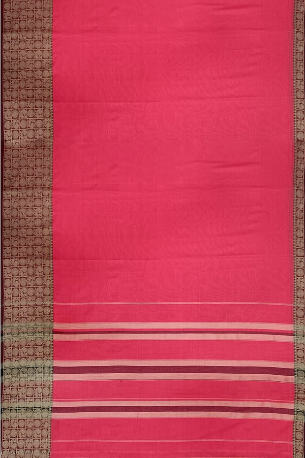 Narayanpet pure cotton saree in pink with chandrika border