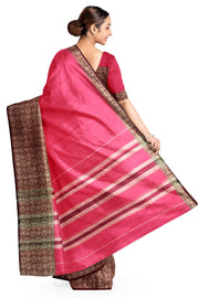 Narayanpet pure cotton saree in pink with chandrika border