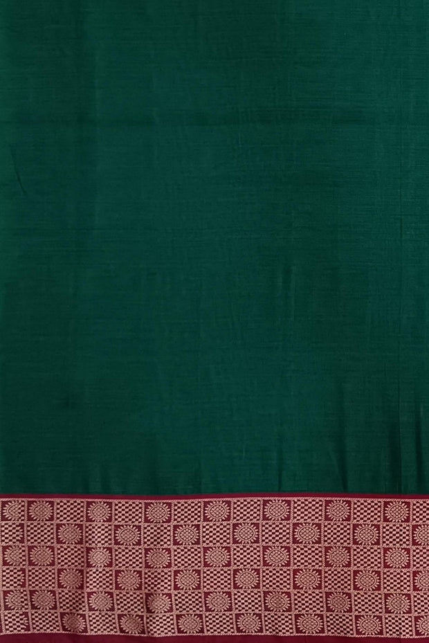 Narayanpet pure cotton saree in bottle green with chandrika border