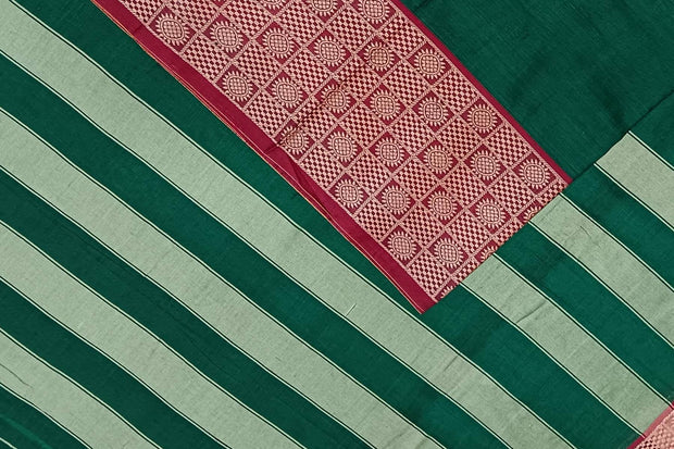 Narayanpet pure cotton saree in bottle green with chandrika border