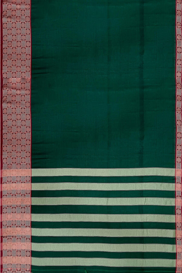 Narayanpet pure cotton saree in bottle green with chandrika border