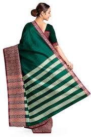 Narayanpet pure cotton saree in bottle green with chandrika border