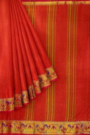 Narayanpet pure cotton saree in rust colour with Paithani border