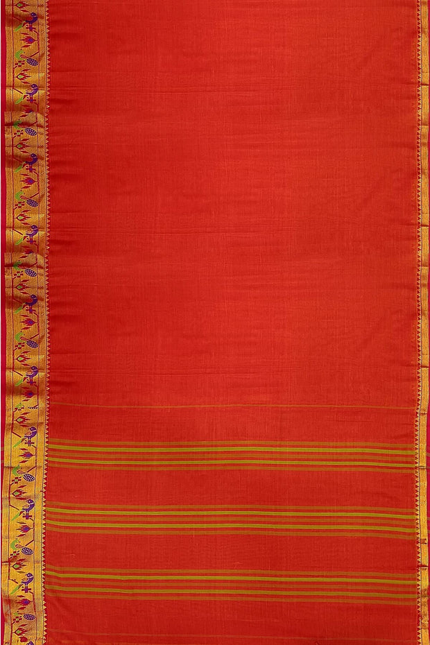 Narayanpet pure cotton saree in rust colour with Paithani border