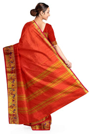 Narayanpet pure cotton saree in rust colour with Paithani border