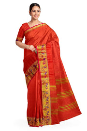 Narayanpet pure cotton saree in rust colour with Paithani border