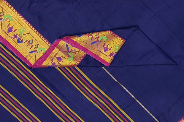 Narayanpet pure cotton saree in violet with Paithani border