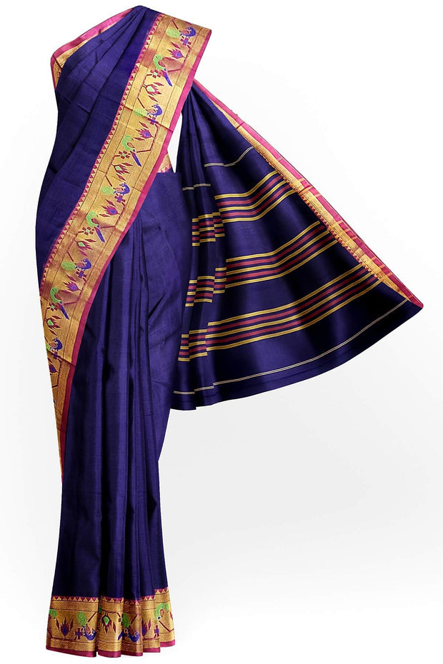 Narayanpet pure cotton saree in violet with Paithani border