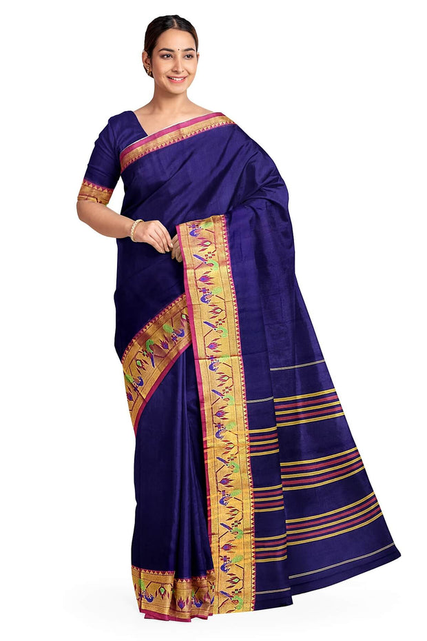 Narayanpet pure cotton saree in violet with Paithani border