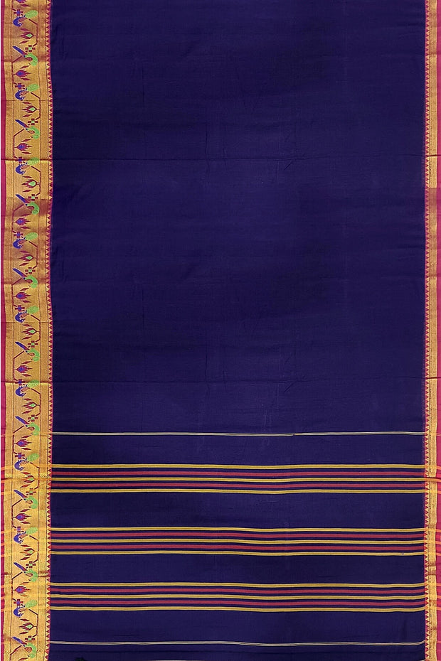 Narayanpet pure cotton saree in violet with Paithani border