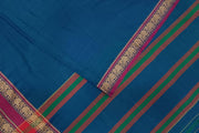 Narayanpet pure cotton saree in peacock blue with elephant border