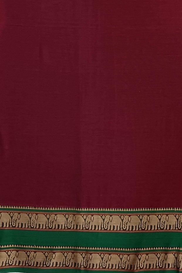 Narayanpet pure cotton saree in maroon with elephant border