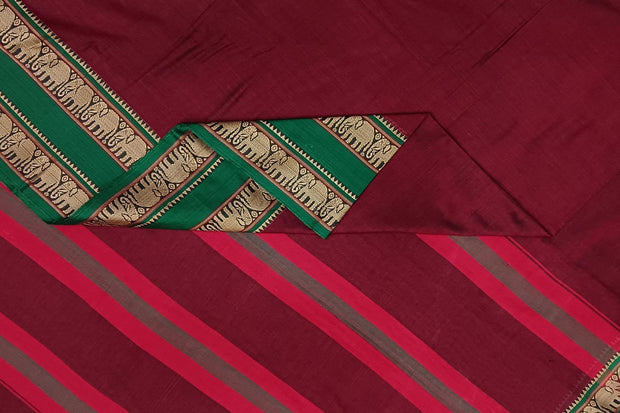 Narayanpet pure cotton saree in maroon with elephant border