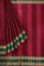 Narayanpet pure cotton saree in maroon with elephant border