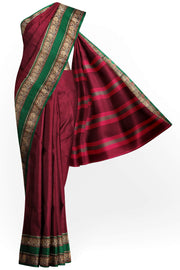 Narayanpet pure cotton saree in maroon with elephant border