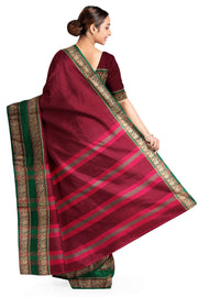 Narayanpet pure cotton saree in maroon with elephant border