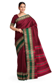 Narayanpet pure cotton saree in maroon with elephant border