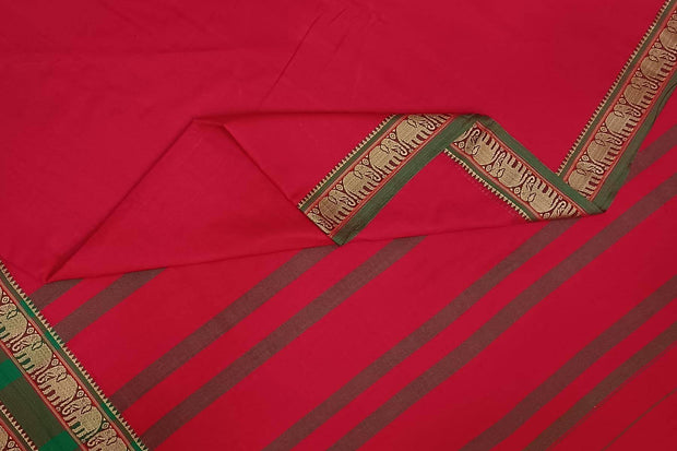 Narayanpet pure cotton saree in red with elephant border