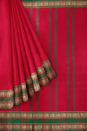 Narayanpet pure cotton saree in red with elephant border