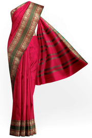 Narayanpet pure cotton saree in red with elephant border