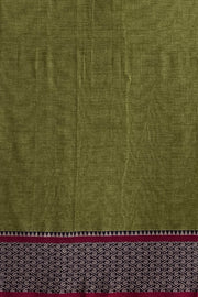 Narayanpet pure cotton saree in olive green with mango motifs in  border