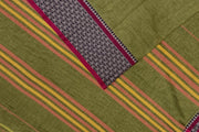 Narayanpet pure cotton saree in olive green with mango motifs in  border