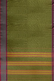 Narayanpet pure cotton saree in olive green with mango motifs in  border