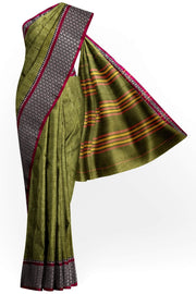 Narayanpet pure cotton saree in olive green with mango motifs in  border