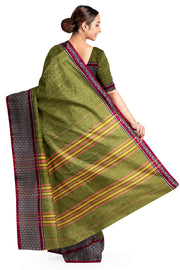 Narayanpet pure cotton saree in olive green with mango motifs in  border