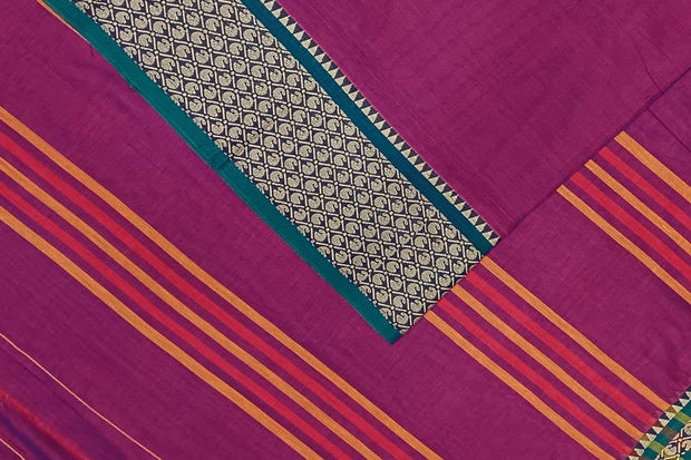 Narayanpet pure cotton saree in purple with mango motifs in  border