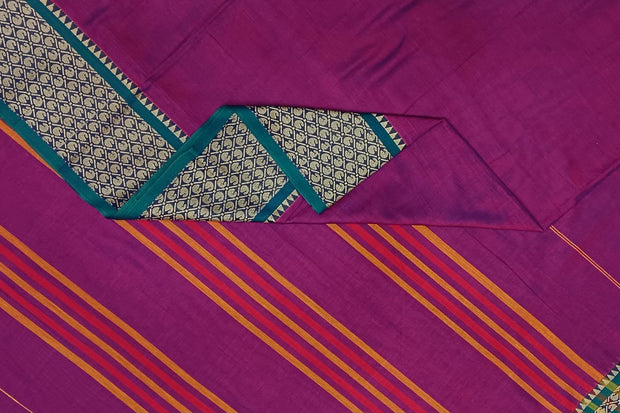 Narayanpet pure cotton saree in purple with mango motifs in  border