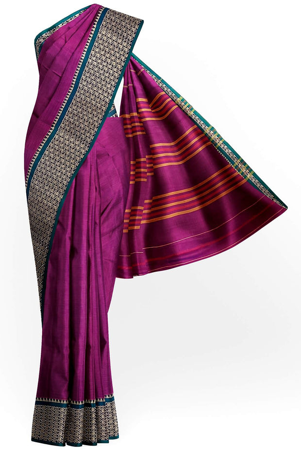 Narayanpet pure cotton saree in purple with mango motifs in  border