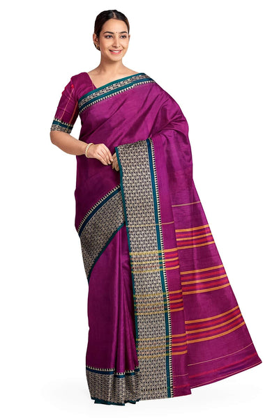 Narayanpet pure cotton saree in purple with mango motifs in  border