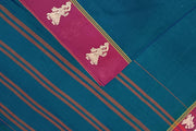 Narayanpet pure cotton saree in peacock blue with Gollabhama  border