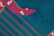 Narayanpet pure cotton saree in peacock blue with Gollabhama  border