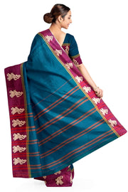 Narayanpet pure cotton saree in peacock blue with Gollabhama  border