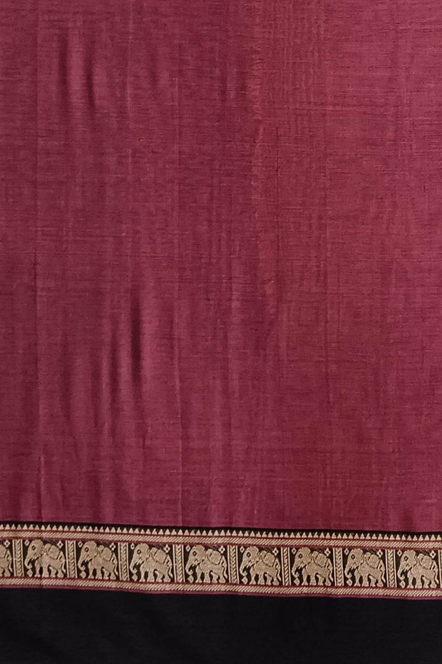 Narayanpet pure  cotton saree in double shaded magenta with elephant motifs in border