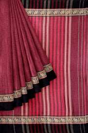 Narayanpet pure  cotton saree in double shaded magenta with elephant motifs in border