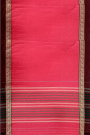 Narayanpet pure cotton saree in candy pink with elephant motifs in border