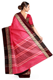 Narayanpet pure cotton saree in candy pink with elephant motifs in border