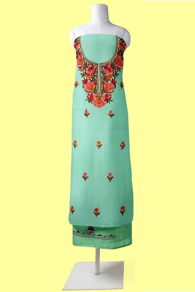 Cotton salwar suit material in 2piece  with Kashmiri hand embroidery.